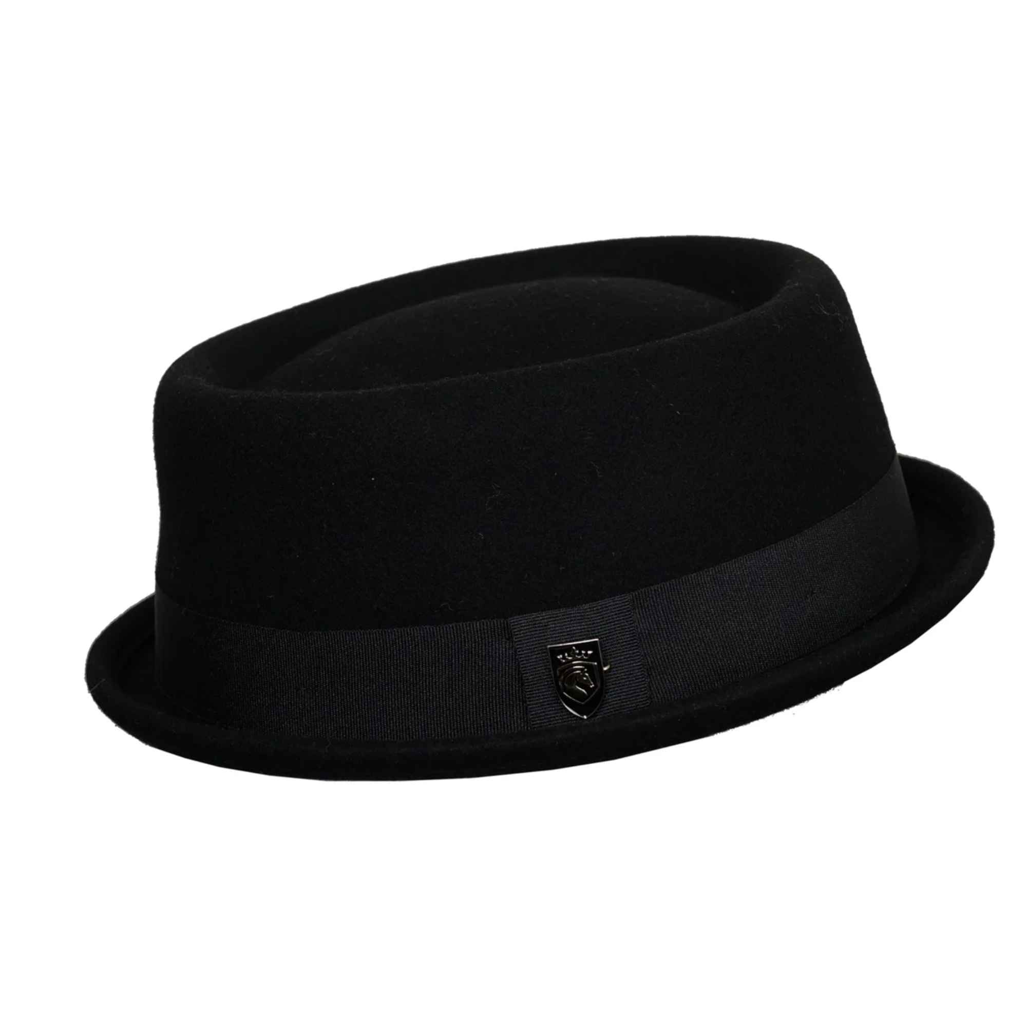 Navy Crushable Wool Felt Pork Pie Hat Flat Top Grosgrain Band