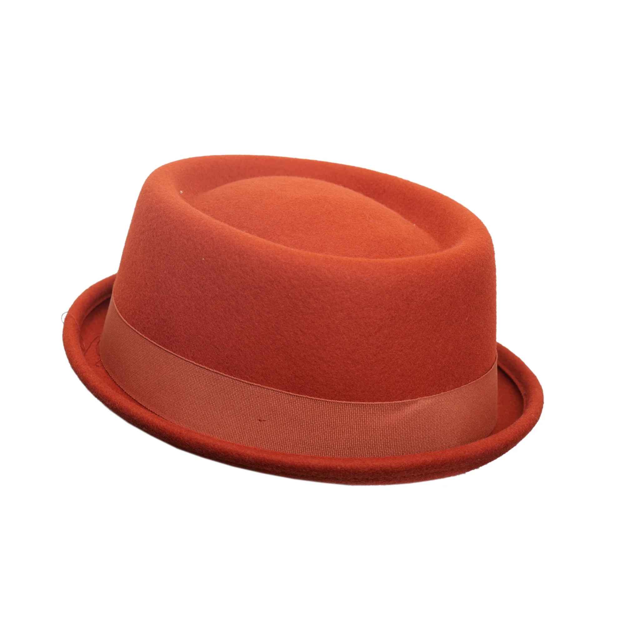 Classic 100% wool pork pie hat with short brim for men and women