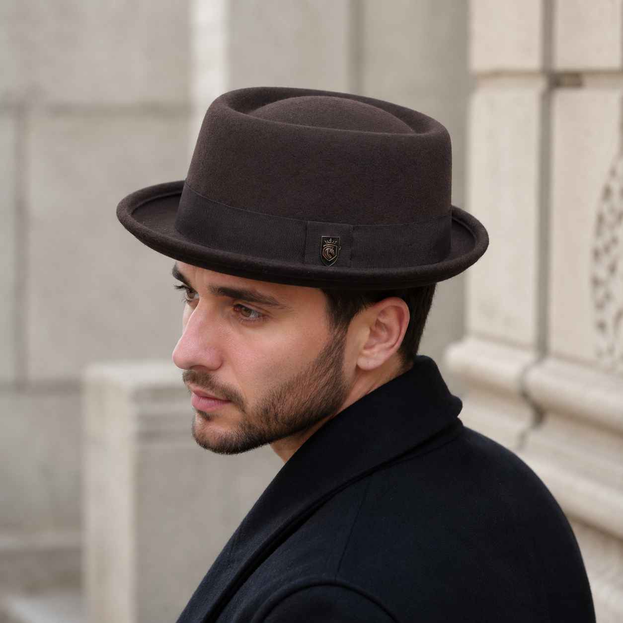 Classic 100% wool pork pie hat with short brim for men and women
