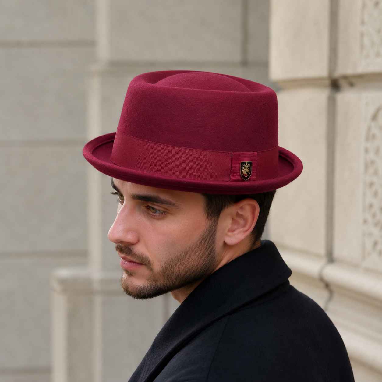 Classic 100% wool pork pie hat with short brim for men and women