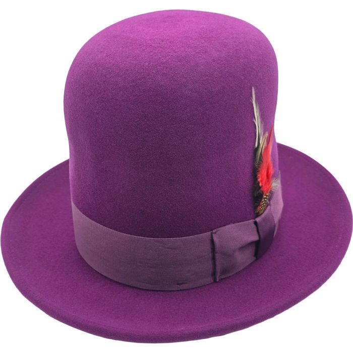 Side view showing tall crown and ribbon band by Novella Hats