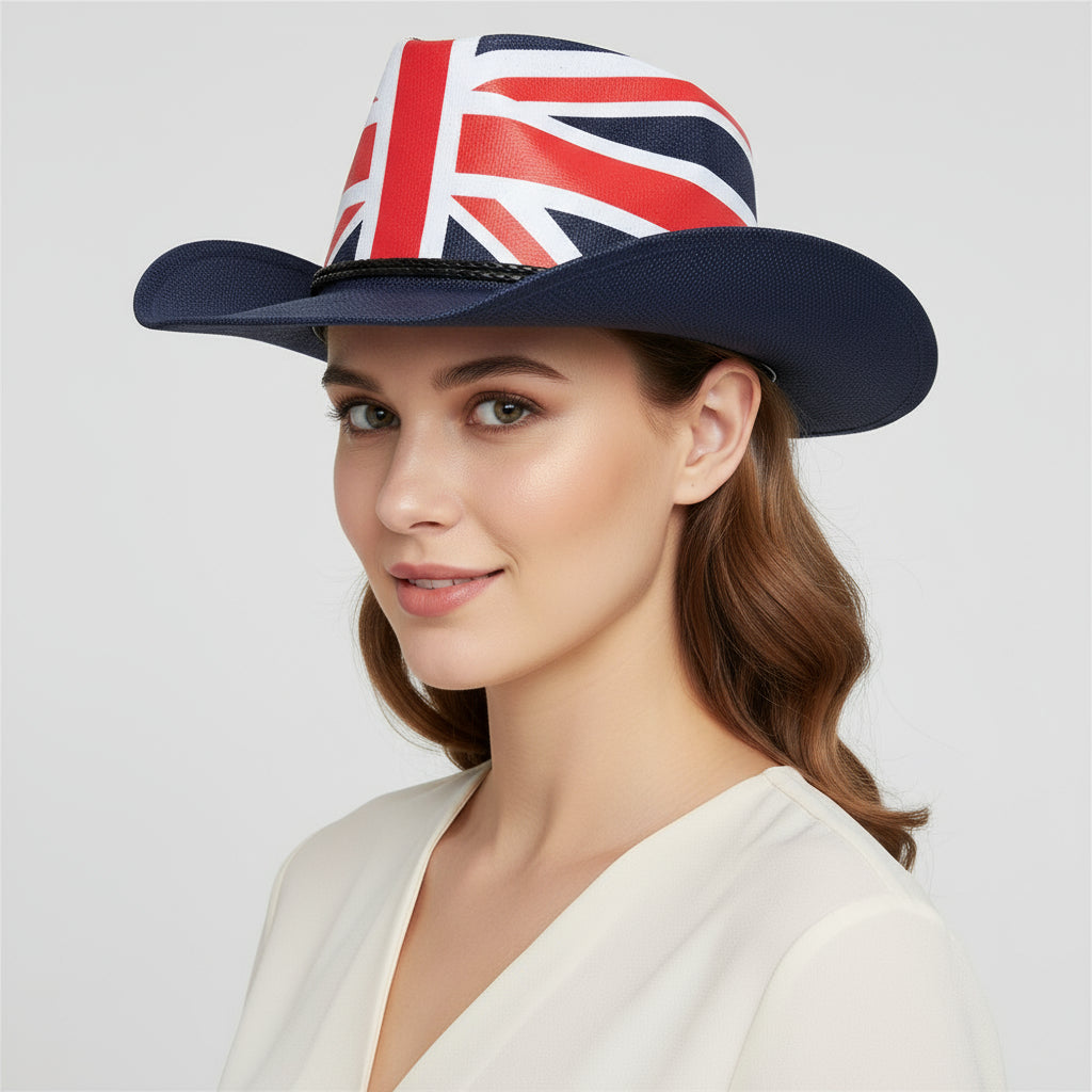 Union Jack Cowboy Hat With Stiff Paper & PU Band Novellahats