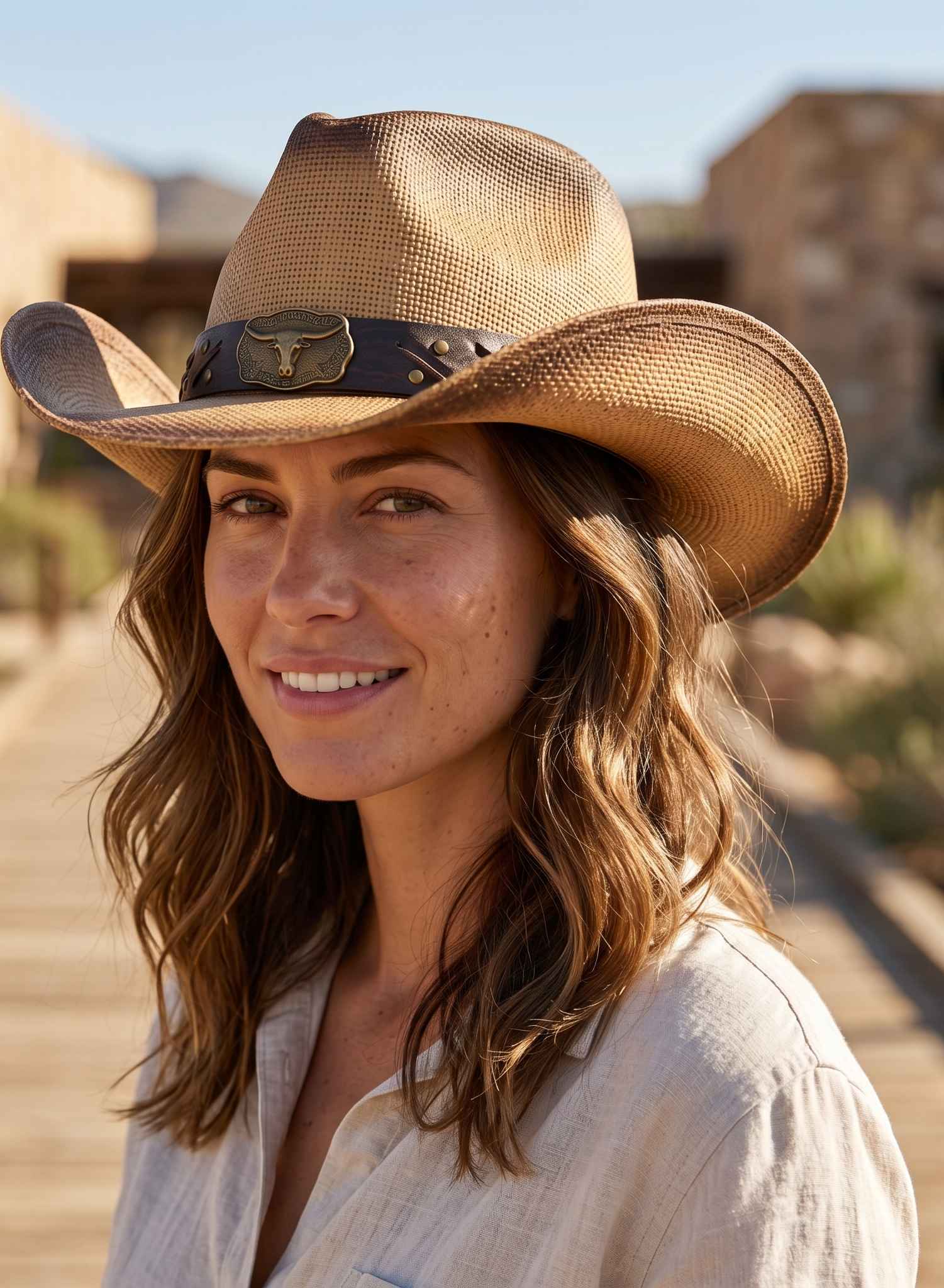 straw cowboy hat wide brim western style beige summer hat
