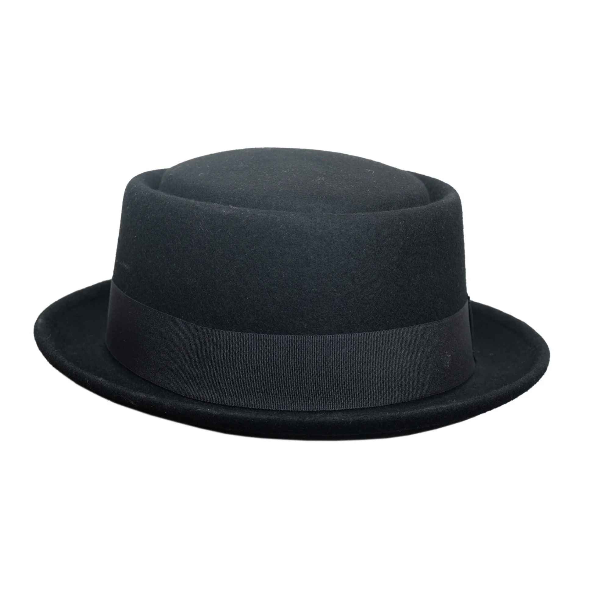 Navy Crushable Wool Felt Pork Pie Hat Flat Top Grosgrain Band