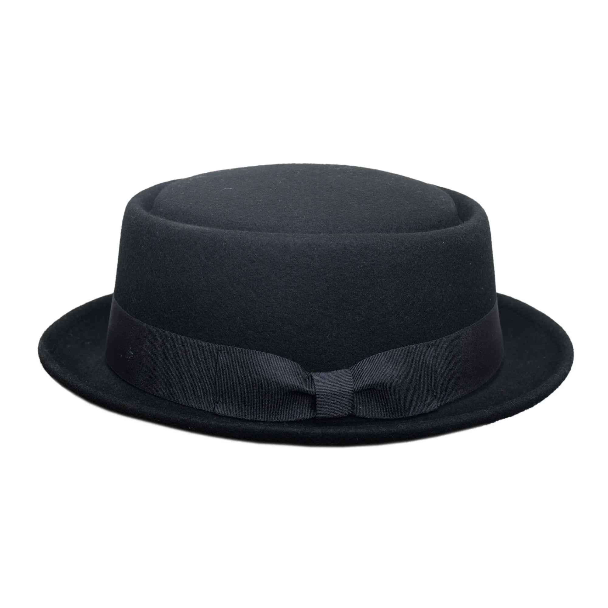 Navy Crushable Wool Felt Pork Pie Hat Flat Top Grosgrain Band