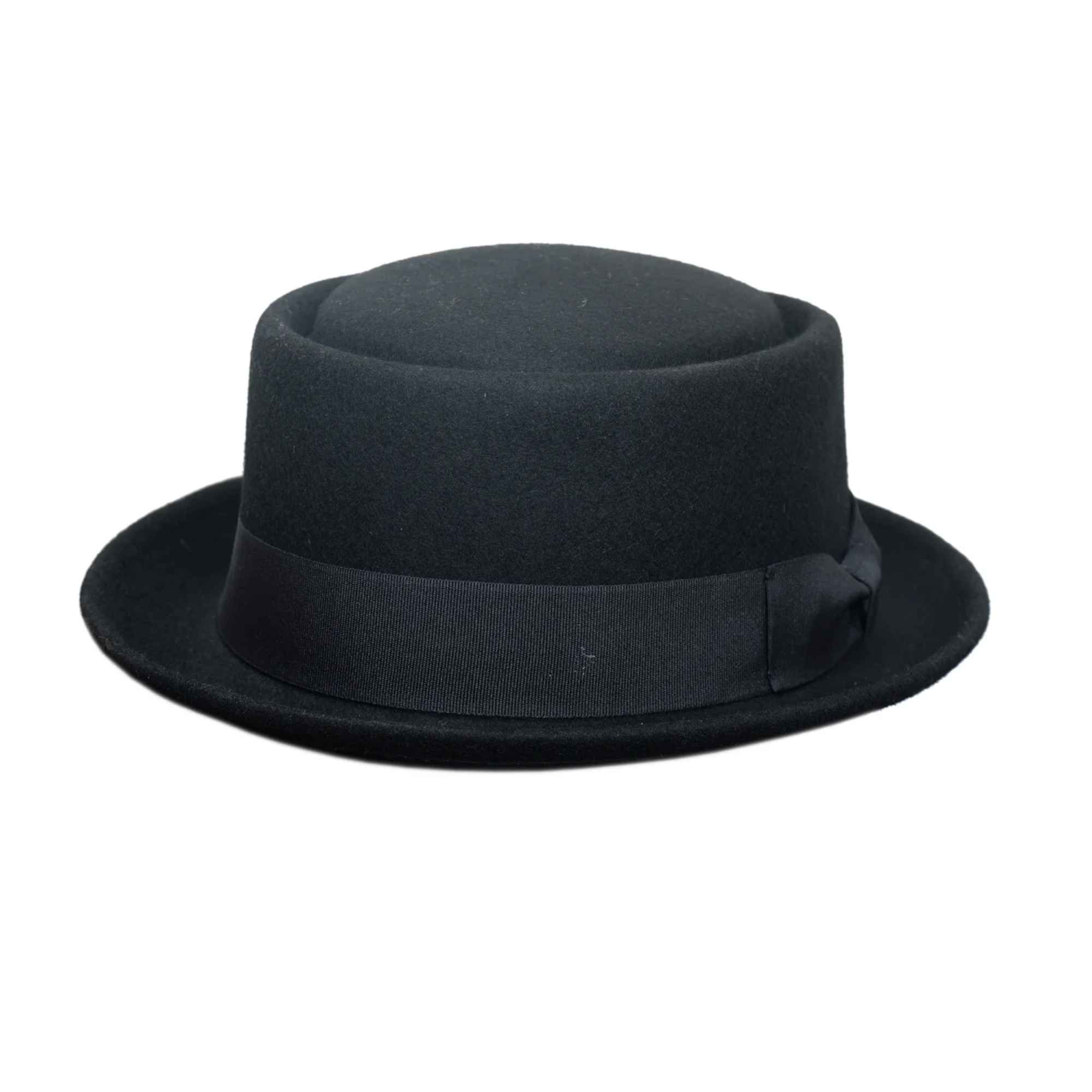 Navy Crushable Wool Felt Pork Pie Hat Flat Top Grosgrain Band