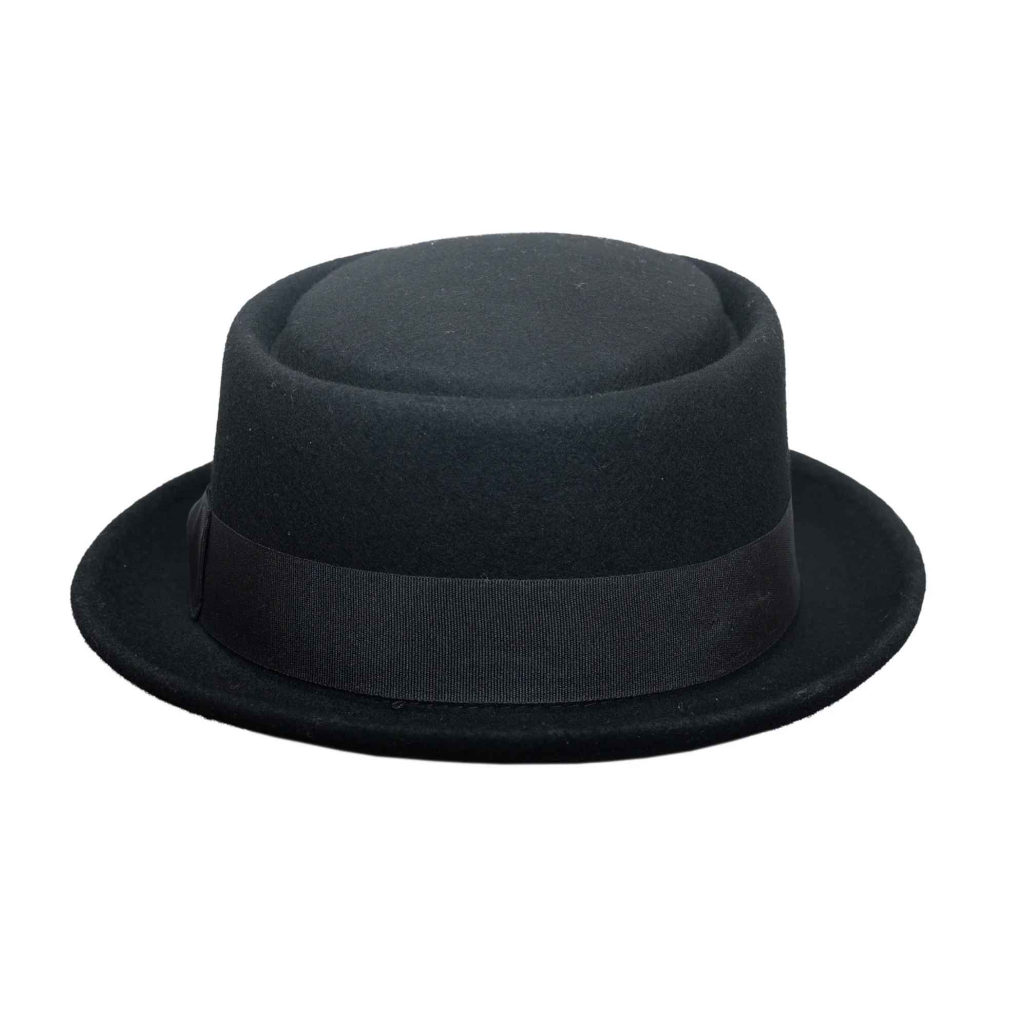 Navy Crushable Wool Felt Pork Pie Hat Flat Top Grosgrain Band