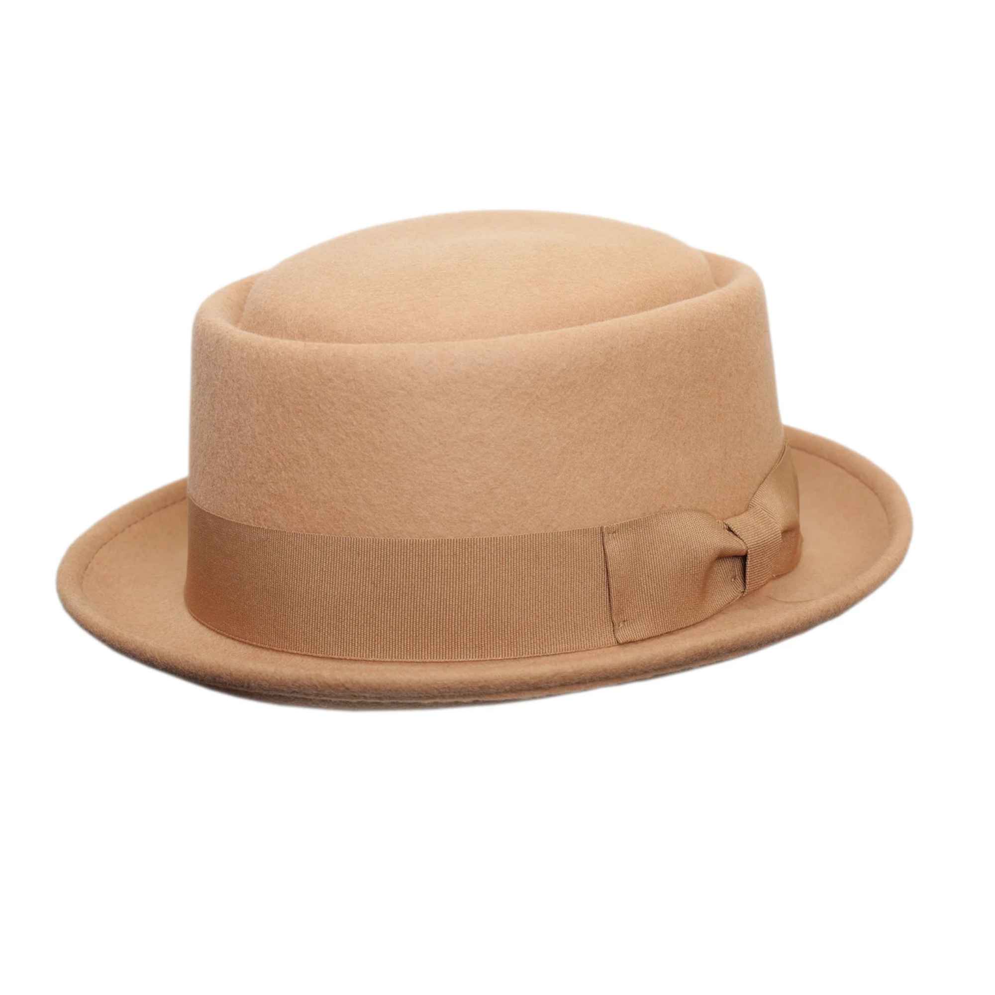 Navy Crushable Wool Felt Pork Pie Hat Flat Top Grosgrain Band